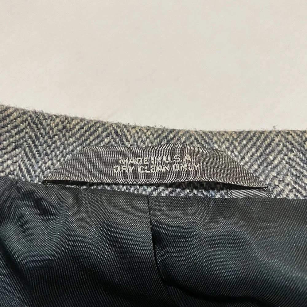 Haggar Vintage Mens 40L Gray Herringbone Tweed Mens Blazer Jacket Sport Coat